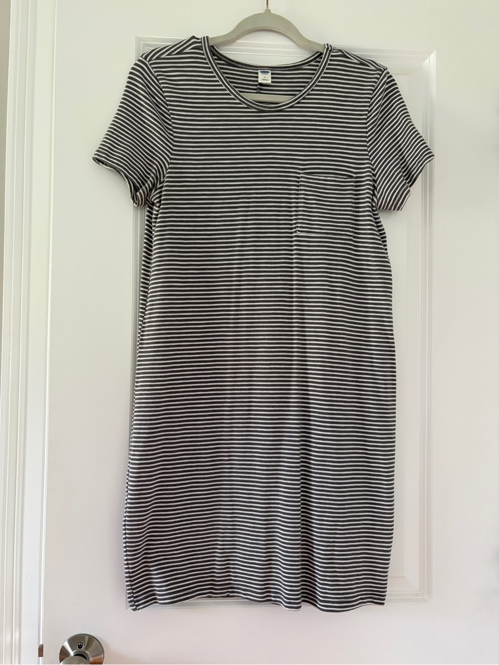 Old Navy Gray and White Striped T-Shirt Dress